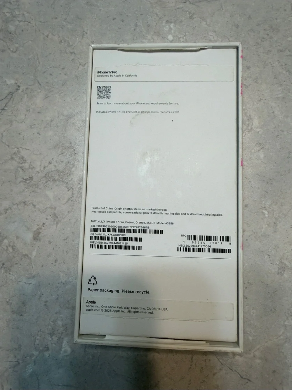 Apple iPhone 17 pro in orange finish with triple camera Box Only !